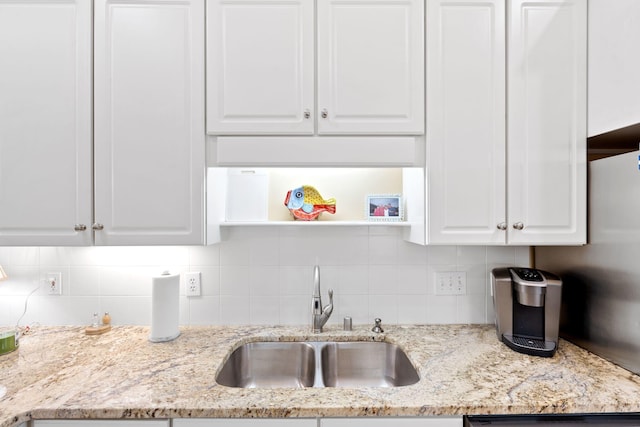 3283 Snaffle Rd, Lexington, KY 40513 - kitchen with a sink, white cabinets, and backsplash