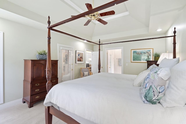 3283 Snaffle Rd, Lexington, KY 40513 - bedroom with light carpet, recessed lighting, ceiling fan, and a tray ceiling