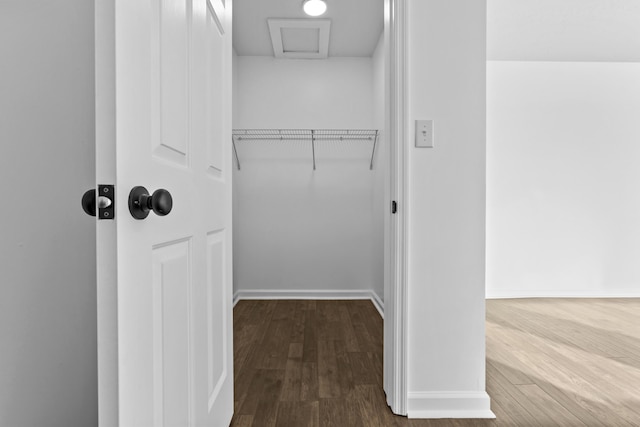 342 Prescott Rd, Paris, KY 40361 - walk in closet featuring wood finished floors and attic access