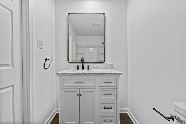 342 Prescott Rd, Paris, KY 40361 - bathroom featuring visible vents, baseboards, wood finished floors, and vanity