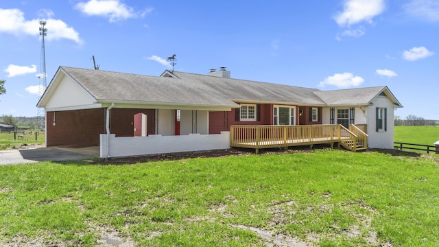342 Prescott Rd, Paris, KY 40361 - exterior space with fence, a wooden deck, a chimney, a lawn, and driveway