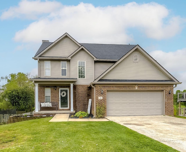 132 Mason Springs Dr, Nicholasville, KY 40356 - traditional-style house featuring concrete driveway, a porch, brick siding, and a front lawn