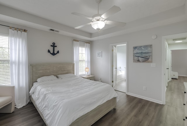 132 Mason Springs Dr, Nicholasville, KY 40356 - bedroom featuring wood finished floors, a raised ceiling, baseboards, and a ceiling fan