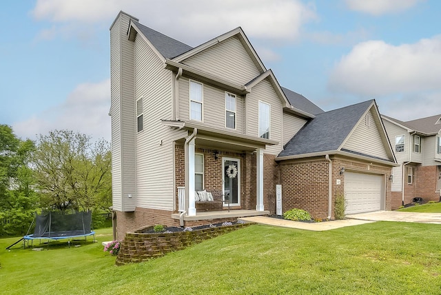 132 Mason Springs Dr, Nicholasville, KY 40356 - view of front of property featuring a trampoline, a chimney, brick siding, and a front lawn