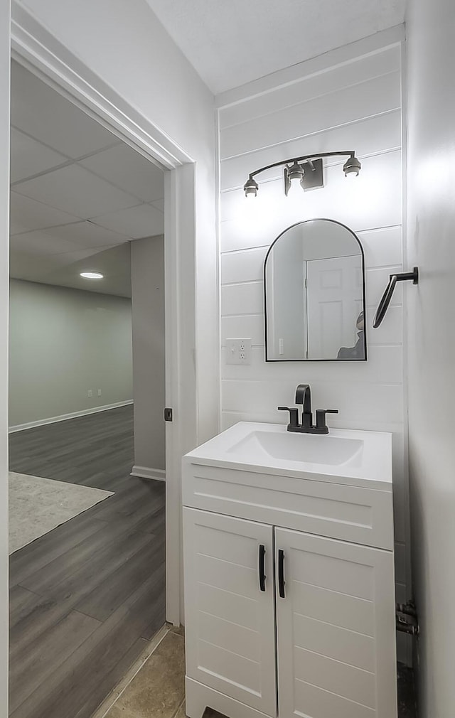 132 Mason Springs Dr, Nicholasville, KY 40356 - bathroom featuring vanity, wood finished floors, and baseboards