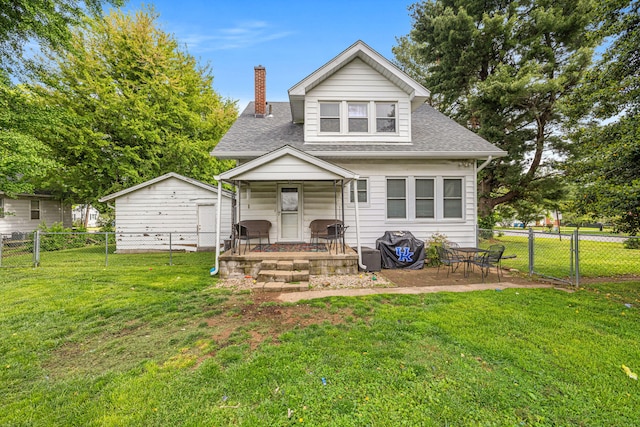 123 Baughman Ave, Danville, KY 40422 - rear view of property featuring a chimney, a patio area, a fenced backyard, a yard, and a shingled roof