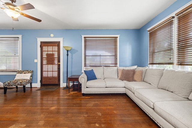 123 Baughman Ave, Danville, KY 40422 - living room featuring a ceiling fan, baseboards, and wood finished floors