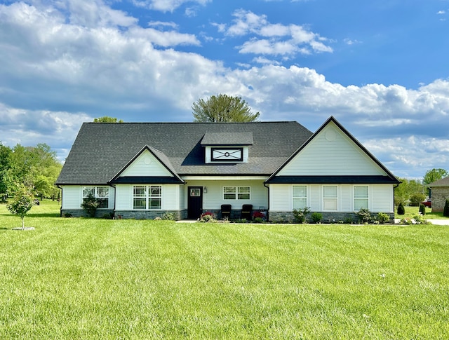 11 Marco Island Dr, Somerset, KY 42503 - view of front of home with stone siding, a front yard, and a shingled roof