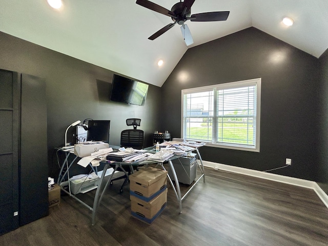 11 Marco Island Dr, Somerset, KY 42503 - office with recessed lighting, wood finished floors, a ceiling fan, vaulted ceiling, and baseboards