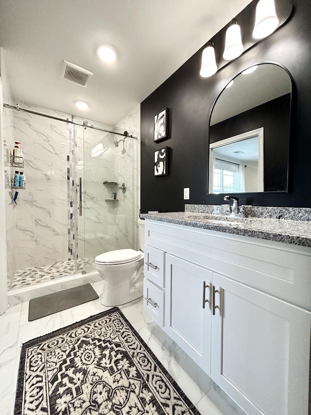 11 Marco Island Dr, Somerset, KY 42503 - bathroom with marble finish flooring, toilet, a marble finish shower, and vanity