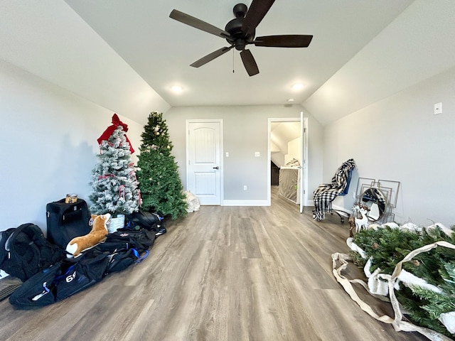 11 Marco Island Dr, Somerset, KY 42503 - living area with wood finished floors, lofted ceiling, a ceiling fan, and baseboards
