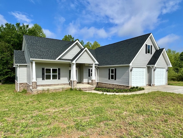 108 Patriot Dr, Science Hill, KY 42553 - craftsman inspired home featuring a shingled roof, a porch, driveway, a front lawn, and a garage