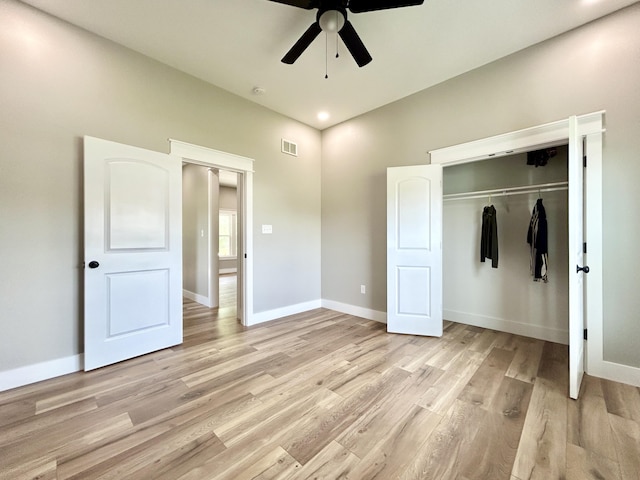 108 Patriot Dr, Science Hill, KY 42553 - unfurnished bedroom featuring light wood-type flooring, baseboards, a closet, and ceiling fan