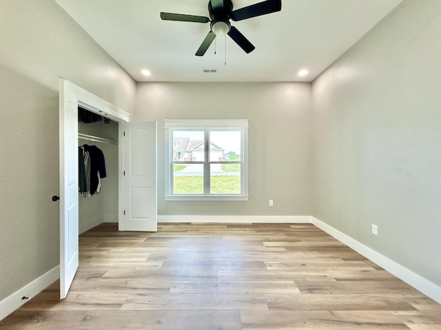 108 Patriot Dr, Science Hill, KY 42553 - unfurnished bedroom featuring light wood-style floors, baseboards, recessed lighting, a closet, and ceiling fan