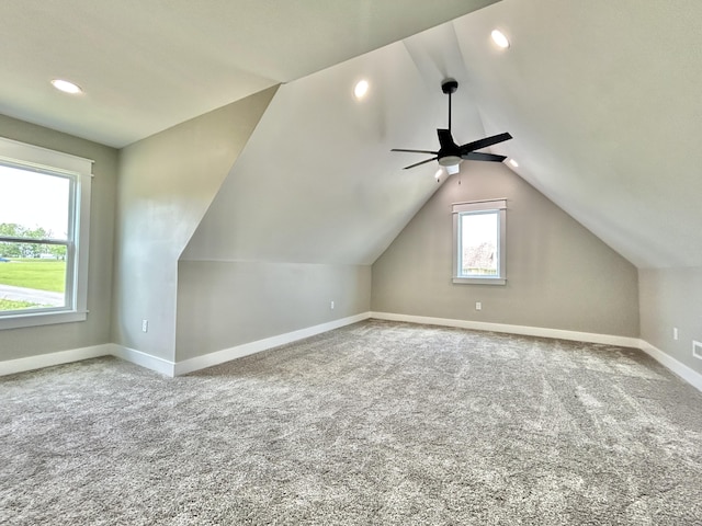 108 Patriot Dr, Science Hill, KY 42553 - bonus room featuring carpet flooring, baseboards, vaulted ceiling, ceiling fan, and recessed lighting