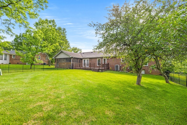 1021 Fairway Dr, Georgetown, KY 40324 - view of yard with a wooden deck and cooling unit
