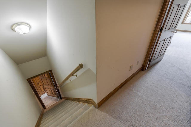 stairs with baseboards and carpet
