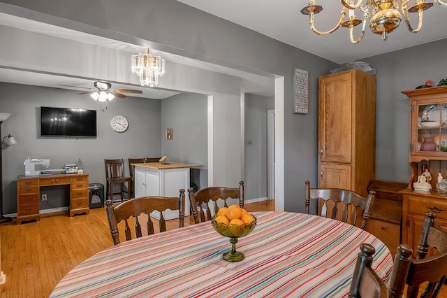 525 Hiawatha Trl, Frankfort, KY 40601 - dining space featuring light wood finished floors, a ceiling fan, a chandelier, and baseboards