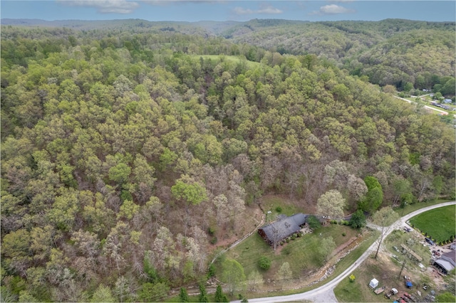 view of property location featuring a forest