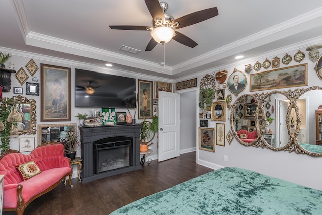 1035 Vineyard Way, Berea, KY 40403 - bedroom with a fireplace, wood finished floors, crown molding, baseboards, and a ceiling fan
