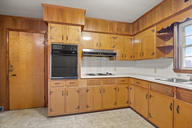 136 Pin Oak Dr, Lancaster, KY 40444 - kitchen with open shelves, electric cooktop, under cabinet range hood, light countertops, and tasteful backsplash
