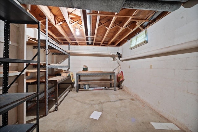136 Pin Oak Dr, Lancaster, KY 40444 - unfinished below grade area featuring concrete block wall and a workshop area