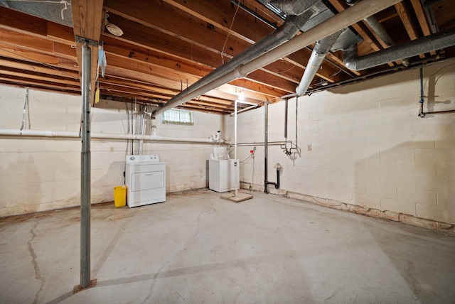 136 Pin Oak Dr, Lancaster, KY 40444 - unfinished basement featuring independent washer and dryer and concrete block wall