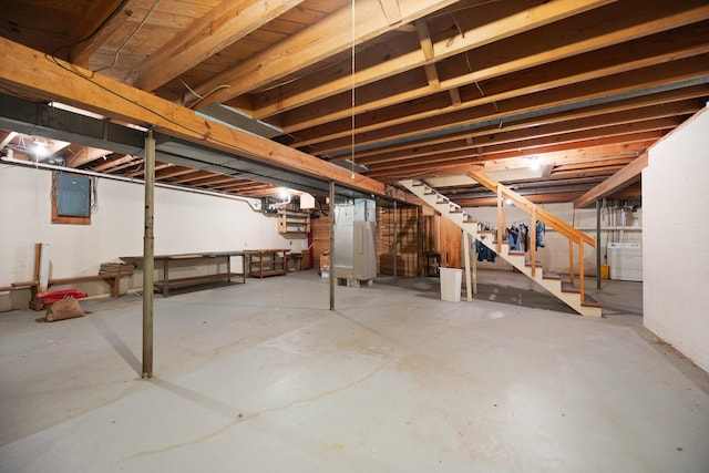 136 Pin Oak Dr, Lancaster, KY 40444 - unfinished below grade area featuring stairway, separate washer and dryer, and electric panel