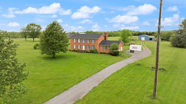 500 Curdsville Rd, Harrodsburg, KY 40330 - exterior space featuring a front lawn, a chimney, and dirt driveway