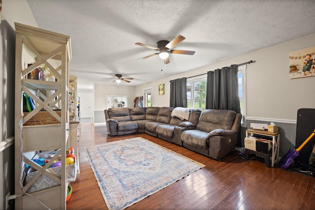 500 Curdsville Rd, Harrodsburg, KY 40330 - living area with wainscoting, ceiling fan, a textured ceiling, and wood-type flooring