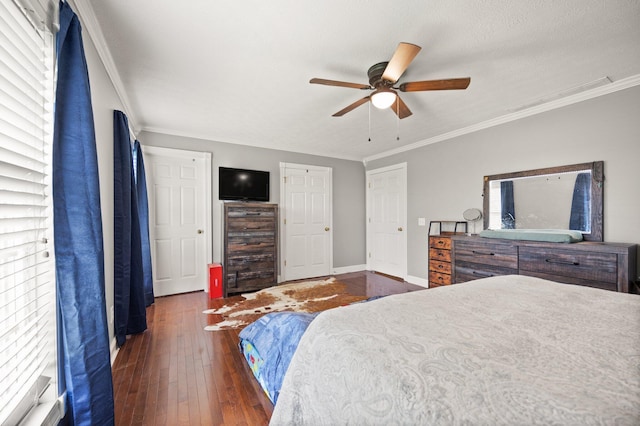 500 Curdsville Rd, Harrodsburg, KY 40330 - bedroom with crown molding, a ceiling fan, wood-type flooring, and wine cooler