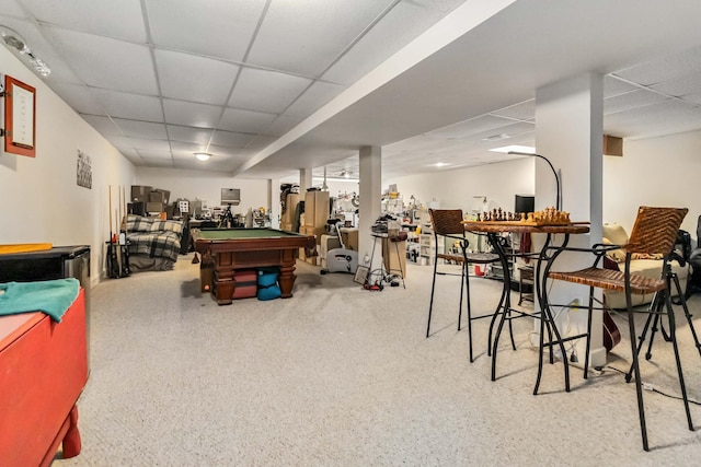 playroom featuring billiards and a drop ceiling