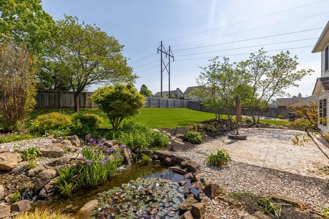 view of yard featuring a fenced backyard and a patio area