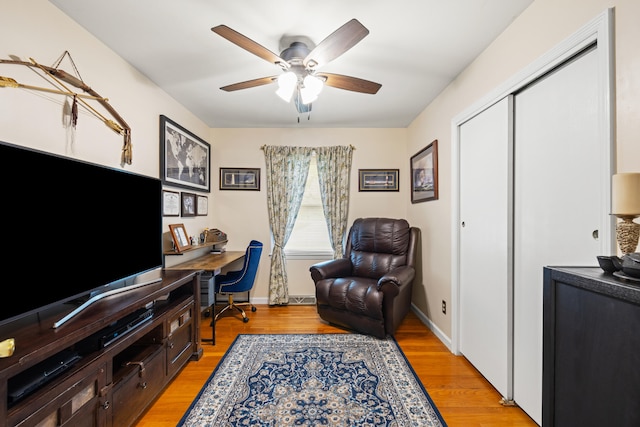 107 Highview Dr, Midway, KY 40347 - office area featuring light wood-type flooring, baseboards, and ceiling fan