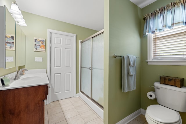 107 Highview Dr, Midway, KY 40347 - full bath with vanity, toilet, tile patterned floors, baseboards, and a shower stall
