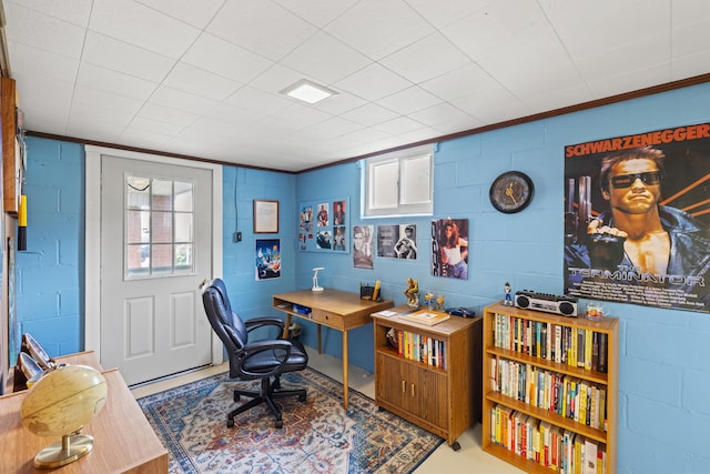 107 Highview Dr, Midway, KY 40347 - office area featuring concrete block wall and ornamental molding