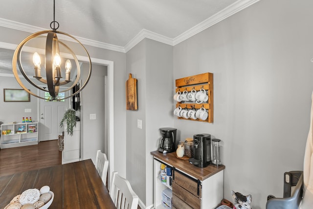 220 Garden Ave, Stanford, KY 40484 - dining area with an inviting chandelier, crown molding, and wood finished floors