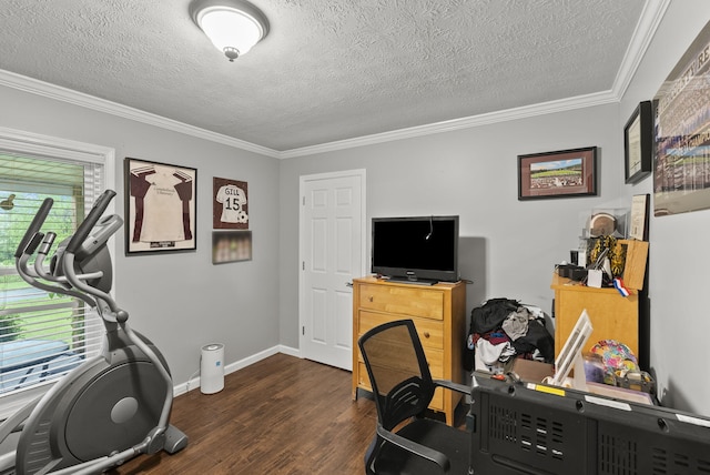 220 Garden Ave, Stanford, KY 40484 - office area featuring a textured ceiling, ornamental molding, and dark wood-type flooring