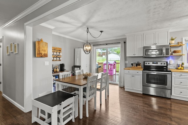 220 Garden Ave, Stanford, KY 40484 - kitchen with stainless steel appliances, white cabinetry, butcher block counters, and dark wood-type flooring