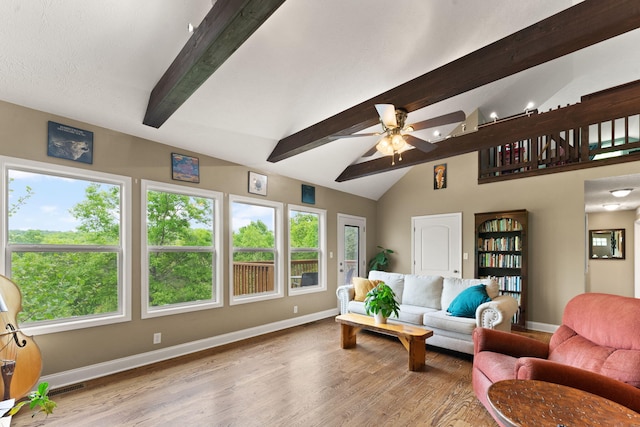 7314 Blue Level Rd, Rockfield, KY 42274 - living room featuring baseboards, plenty of natural light, and vaulted ceiling with beams