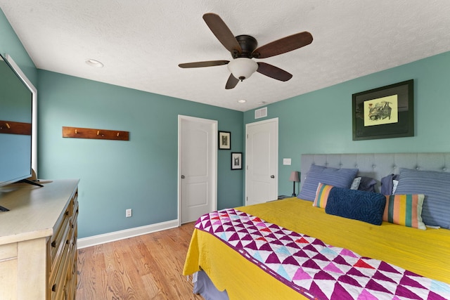 7314 Blue Level Rd, Rockfield, KY 42274 - bedroom featuring a textured ceiling, light wood-style flooring, a ceiling fan, baseboards, and visible vents