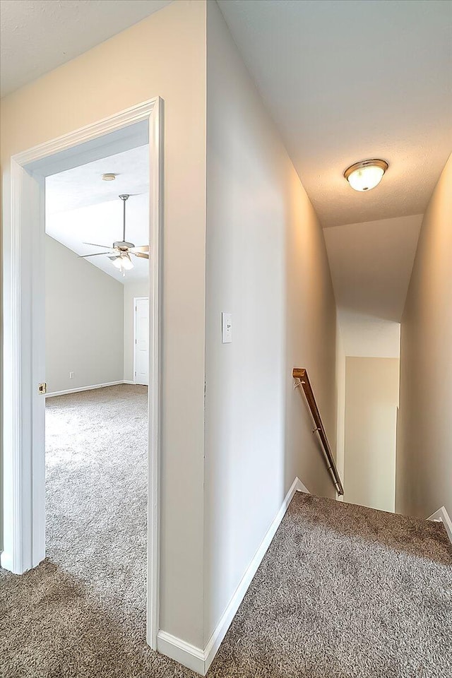 1148 Oatlands Park, Lexington, KY 40509 - hallway featuring carpet floors, baseboards, vaulted ceiling, and an upstairs landing
