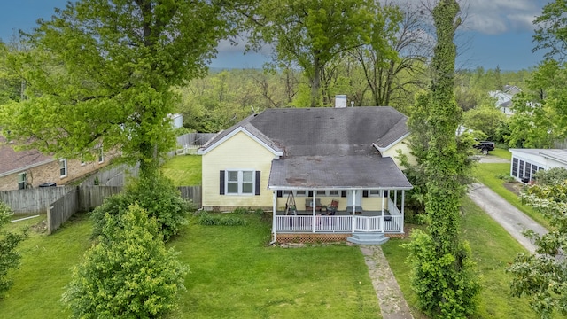 363 S Main St, Winchester, KY 40391 - rear view of property with a yard, fence, covered porch, and a chimney