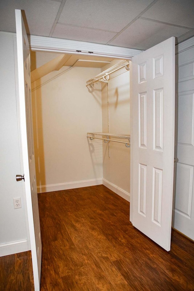 walk in closet with wood finished floors