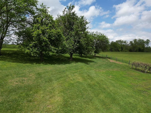 view of yard with fence and a rural view