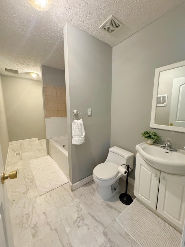 187 Sinnette, Greenup, KY 41144 - bathroom featuring visible vents, a textured ceiling, marble finish floor, and toilet