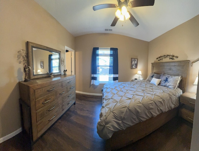 310 W Chestnut St, Nicholasville, KY 40356 - bedroom featuring baseboards, dark wood finished floors, lofted ceiling, and ceiling fan