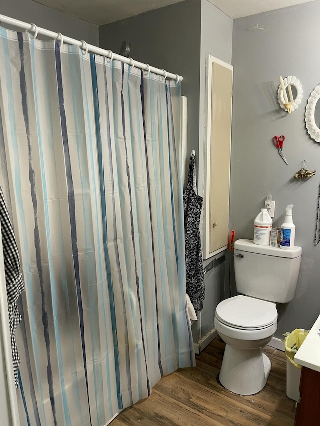130 Branch Rd, Monticello, KY 42633 - full bathroom with vanity, a shower with shower curtain, wood finished floors, and toilet