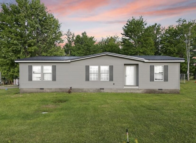 2745 Farris Branch Rd, Wallingford, KY 41093 - back of property at dusk with crawl space, a yard, metal roof, and view of wooded area