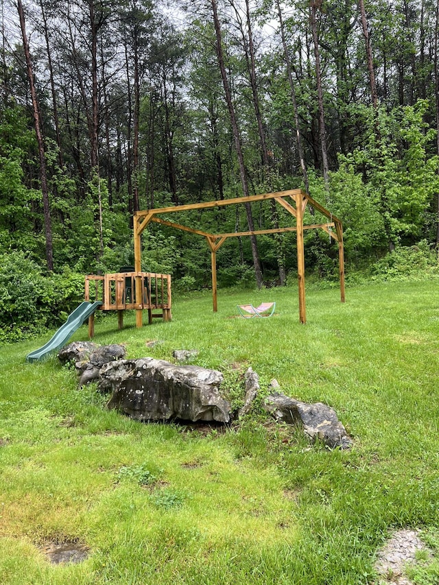 view of yard with a playground